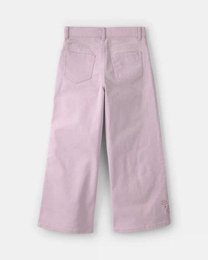 Girls Floral Embroidered Cropped Wide-Leg Pants - Purple