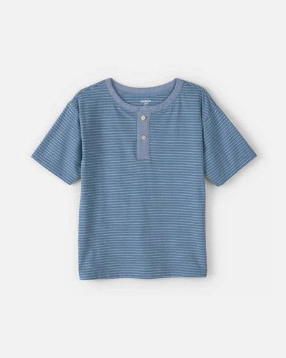 Boys Stripe Henley Tee - Blue