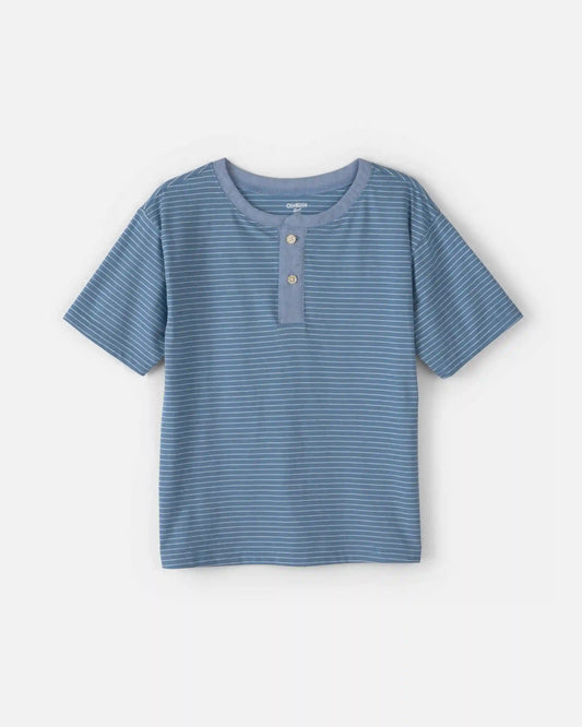 Boys Stripe Henley Tee - Blue