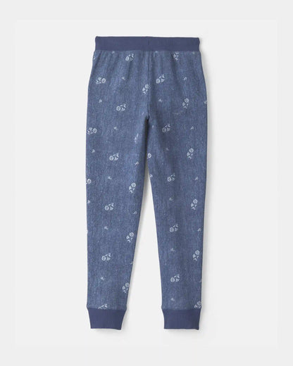 Girls Floral Drawstring Knit Joggers - Blue