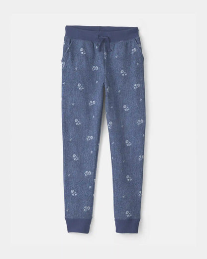 Girls Floral Drawstring Knit Joggers - Blue