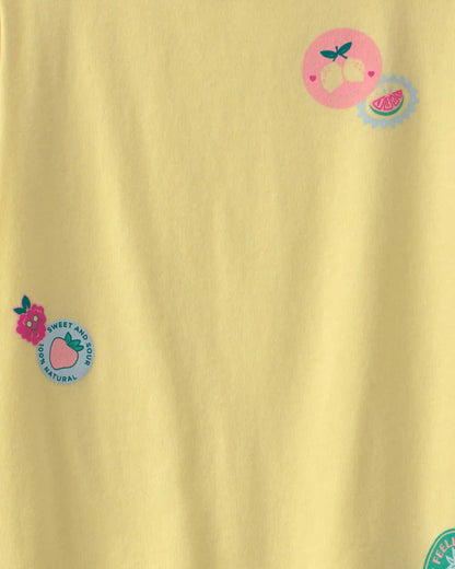 Girls Fruit Sticker Graphic Tee - Yellow
