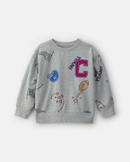 Boys 'Captain' Athlete Pullover Sweatshirt - Grey