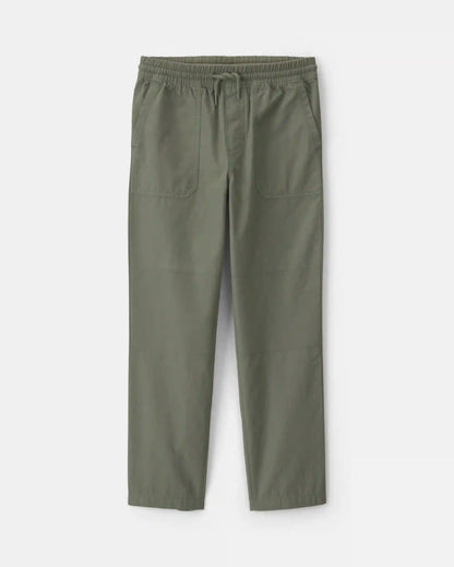 Boys Pull-On Canvas Pants - Olive Green