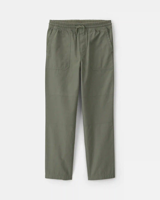Boys Pull-On Canvas Pants - Olive Green