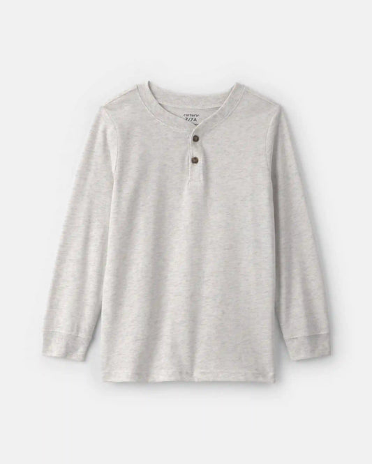 Boys Long-Sleeve Henley T-Shirt - Grey