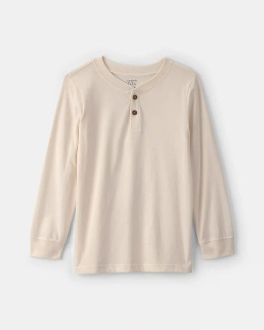 Boys Long-Sleeve Henley T-Shirt - Cream