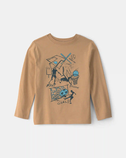Boys Soccer Long-Sleeve Graphic Tee - Brown