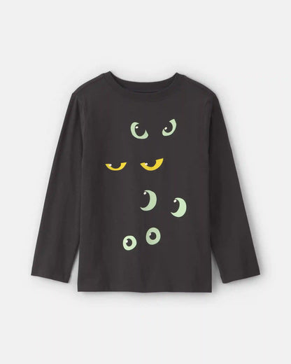 Kids Halloween Eyes Long-Sleeve Graphic Tee - Black
