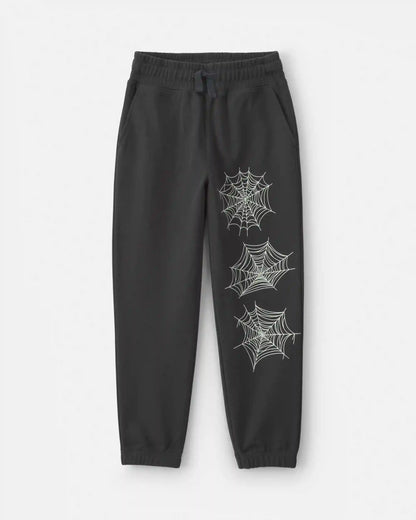 Boys Spider Web Halloween French Terry Joggers - Black