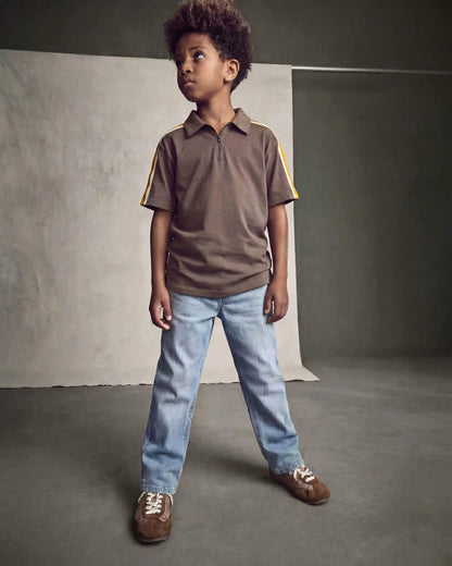 Boys Striped Polo Shirt - Grey