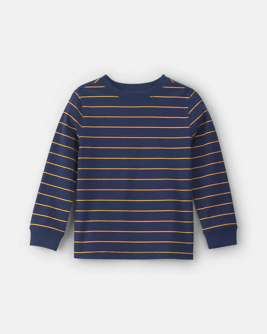Boys Striped Long-Sleeve T-Shirt - Navy Blue/Red