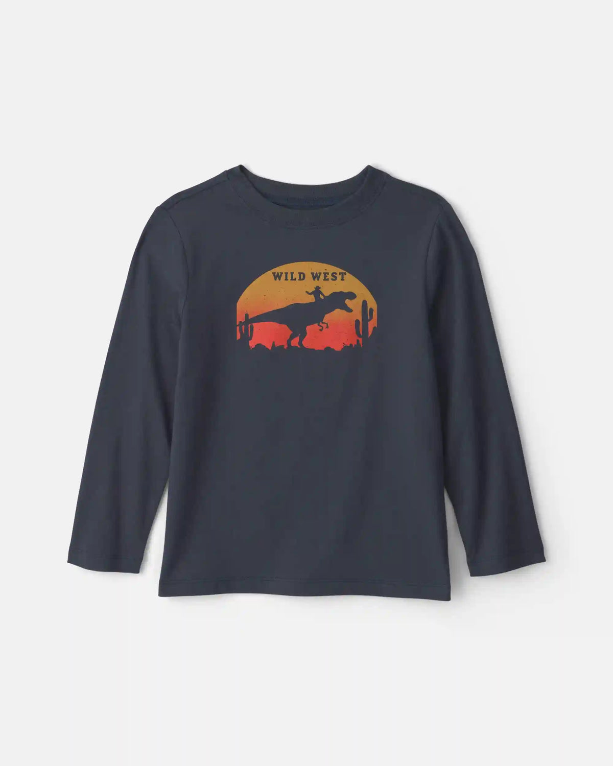 Boys 'Wild West' Dinosaur Long-Sleeve Graphic Tee - Navy Blue