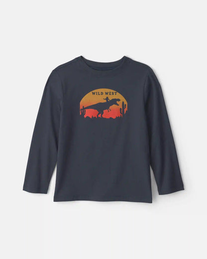 Boys 'Wild West' Dinosaur Long-Sleeve Graphic Tee - Navy Blue