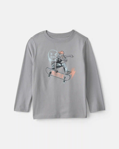Boys Skateboarder Long-Sleeve Graphic Tee - Grey