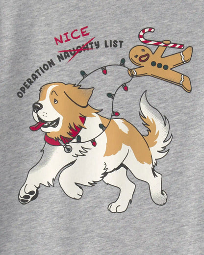 Boys Christmas Dog Long-Sleeve Graphic Tee - Grey