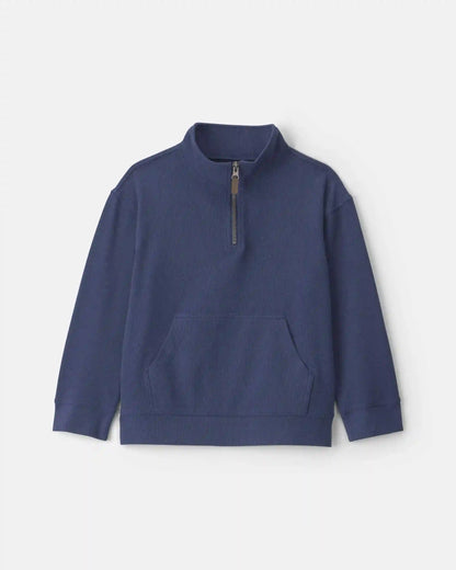 Boys Quarter-Zip Rib Pullover Sweatshirt - Navy Blue