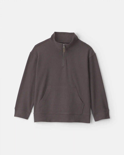 Boys Quarter-Zip Rib Pullover Sweatshirt - Grey