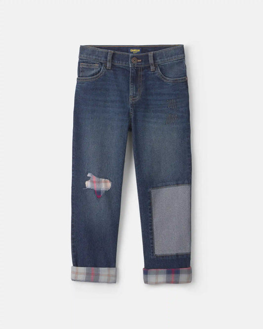 Boys Patched Denim Straight Jeans - Dark Wash