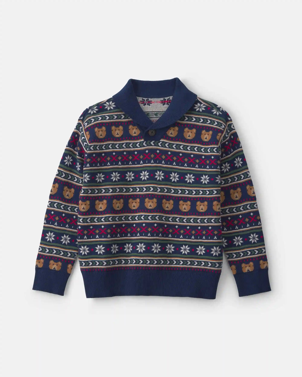 Boys Bear Fair Isle Sweater - Navy Blue