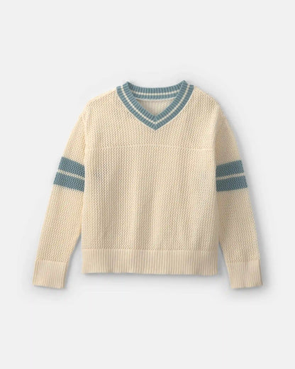 Girls 2-Piece Varsity Sweater - Cream/Blue