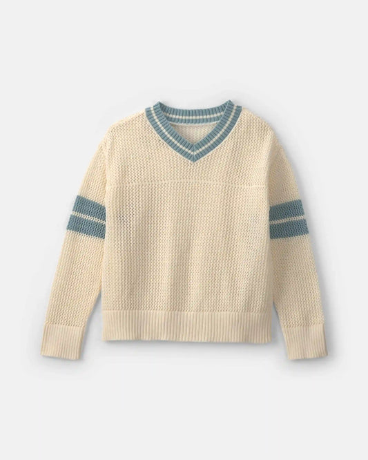 Girls 2-Piece Varsity Sweater - Cream/Blue