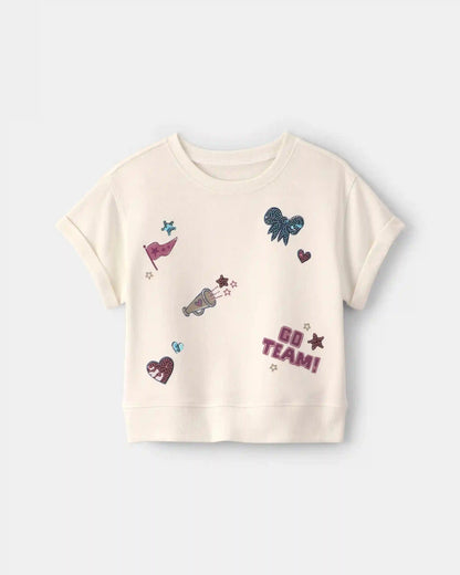 Girls 'Go Team' Varsity French Terry Top - Cream