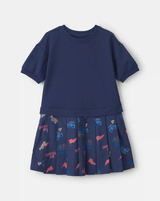 Girls School Spirit French Terry Layering Dress - Navy Blue