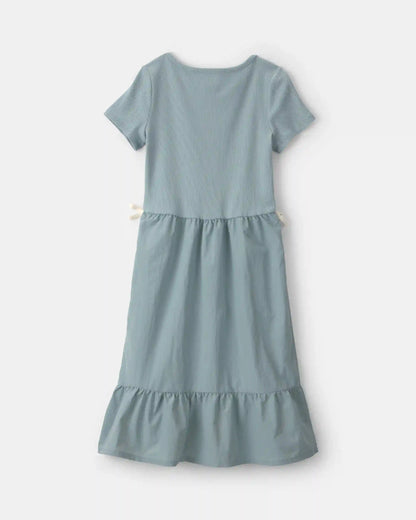 Girls Bow Midi Dress - Blue