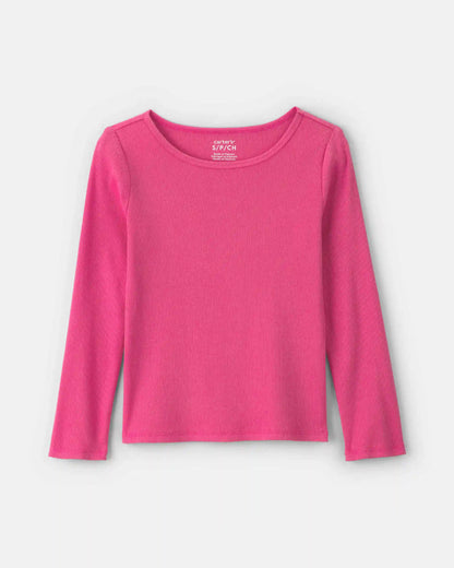 Girls Long-Sleeve Ribbed Top - Pink