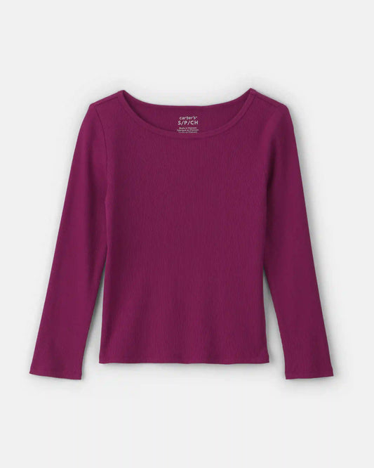 Girls Long-Sleeve Ribbed Top - Burgundy