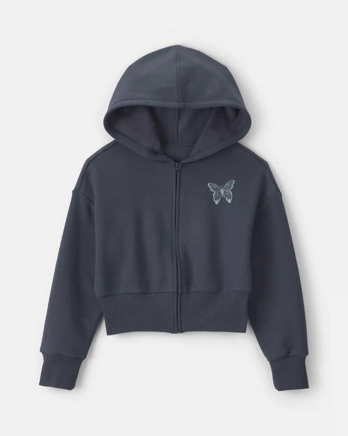 Girls 'Butterfly' Fleece Zip-Up Hoodie - Navy Blue