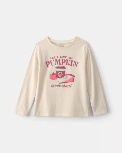 Girls Pumpkin Long-Sleeve Graphic Tee - Cream