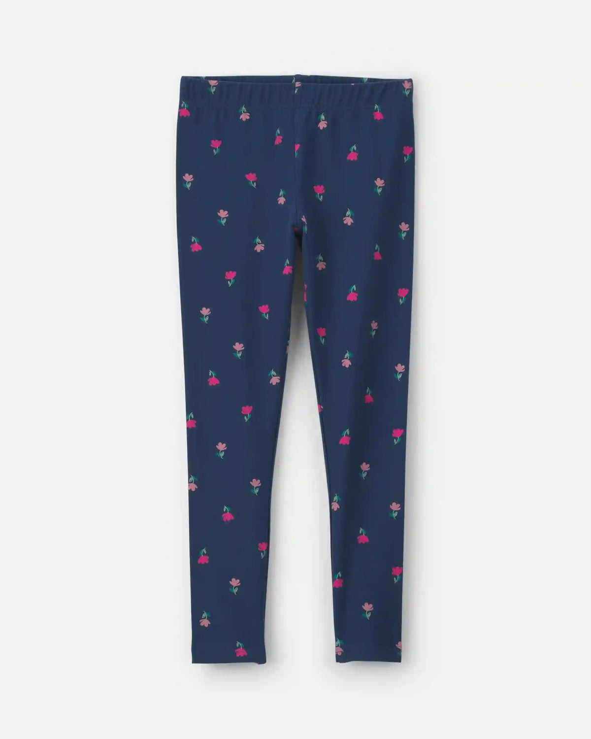 Girls Floral Pull-On Stretch Leggings - Navy Blue