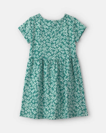 Girls Floral Short-Sleeve Dress - Green