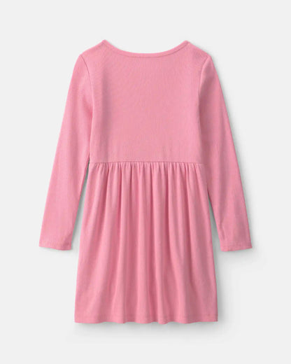 Girls Rib Long-Sleeve Dress - Pink