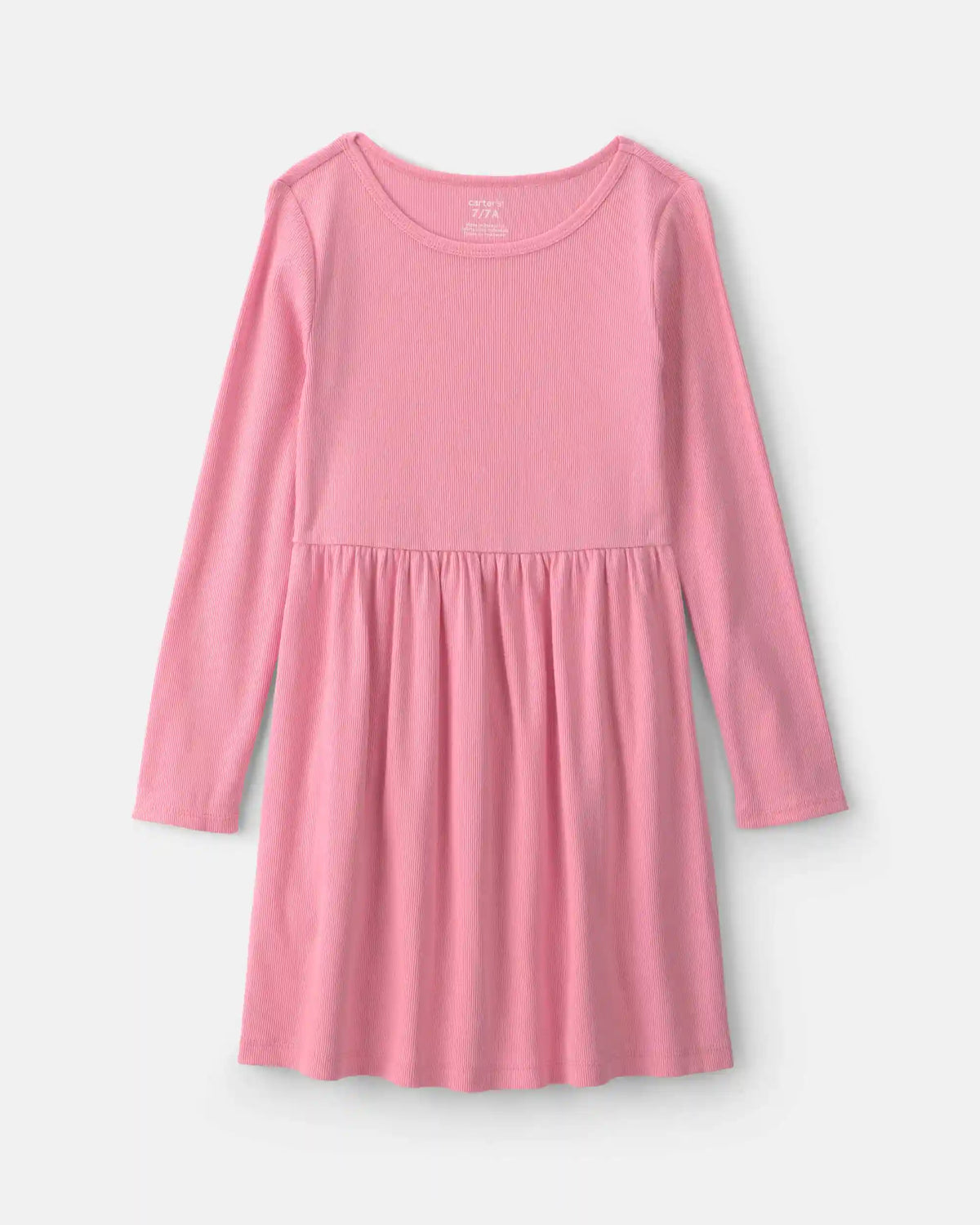 Girls Rib Long-Sleeve Dress - Pink