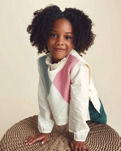 Girls 2-Piece Plaid Sweater Vest Top Set - Cream