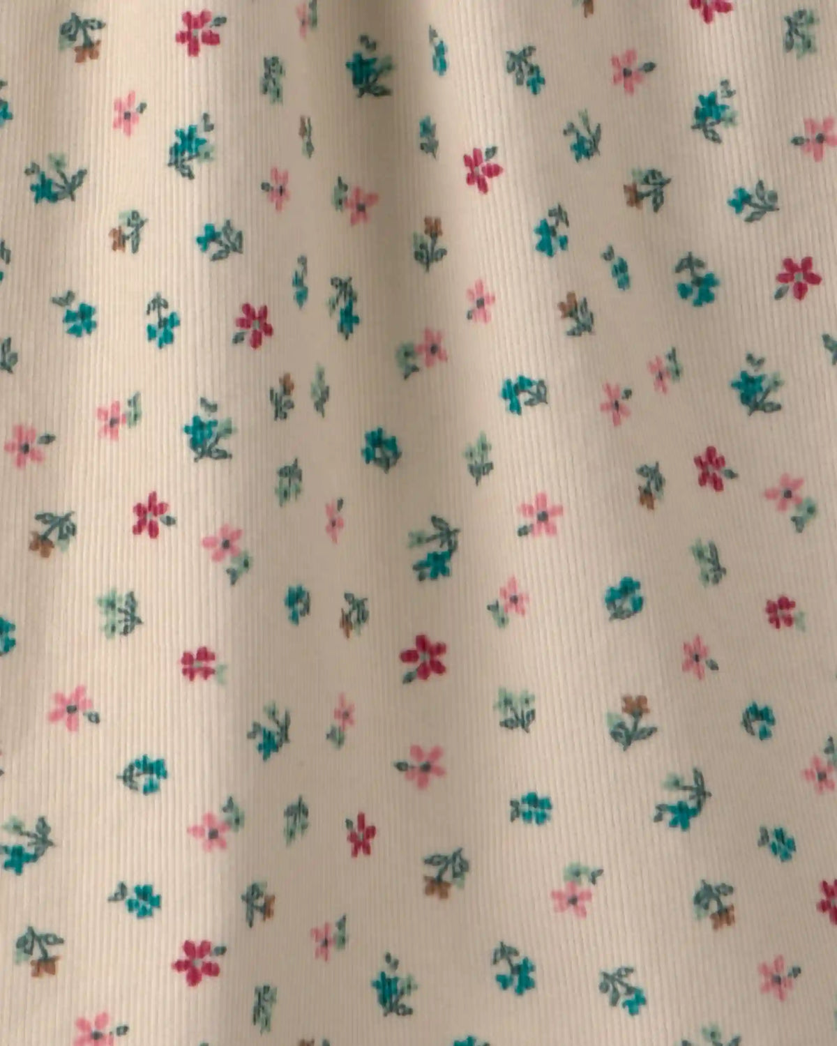 Girls Floral Collared Corduroy Dress - Cream
