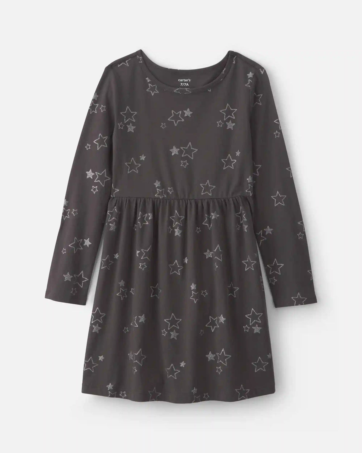 Girls Stars Long-Sleeve Dress - Grey