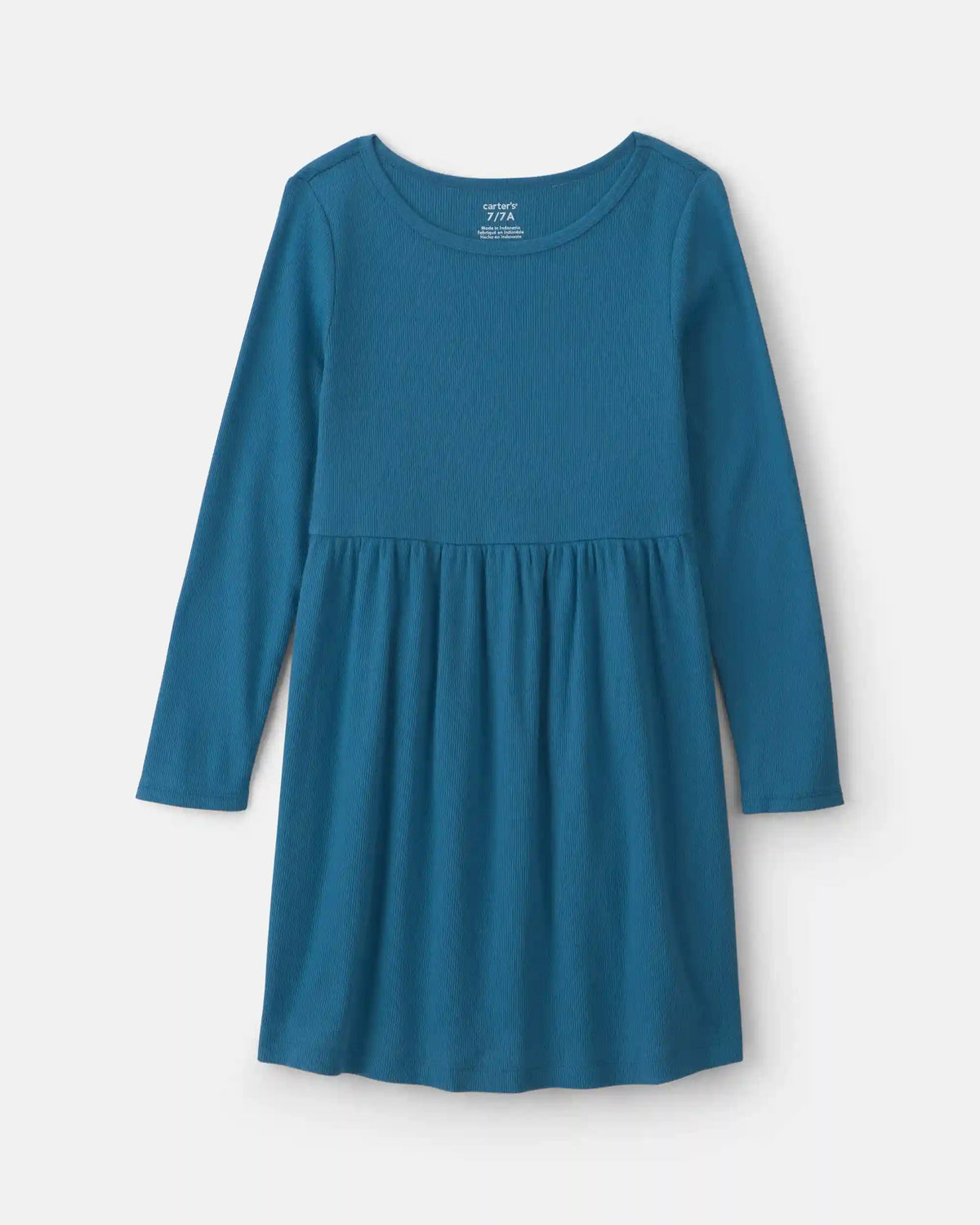 Girls Rib Long-Sleeve Dress - Blue