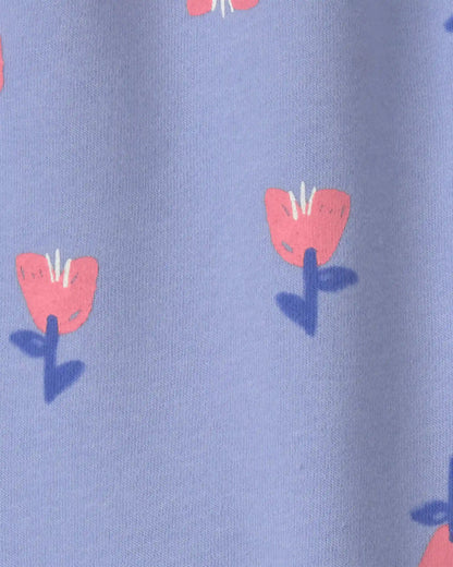Girls Floral Fleece Barrel Pants - Blue/Pink