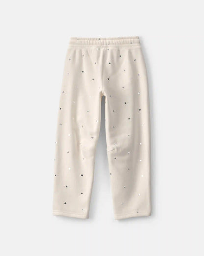 Girls Heart Fleece Barrel Pants - Cream