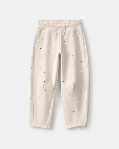 Girls Heart Fleece Barrel Pants - Cream