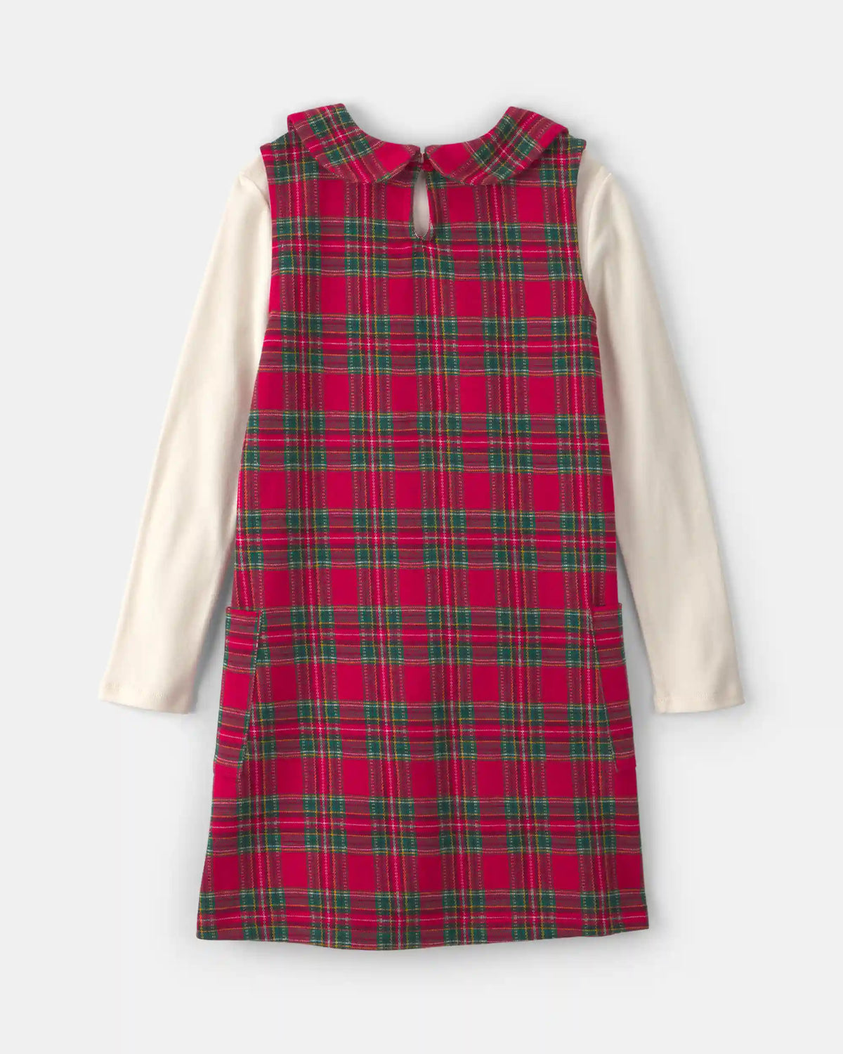 Girls 2-Piece Plaid Dress Set - Red/Cream