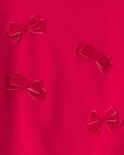 Girls Bow Pullover Sweatshirt - Red