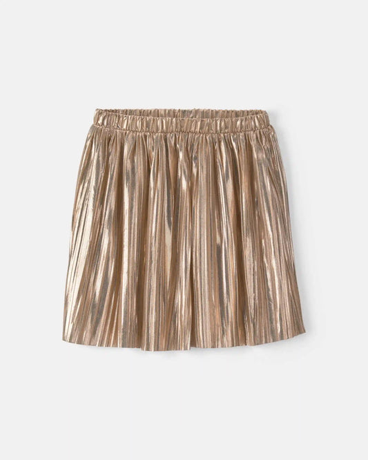 Girls Pleated Metallic Skirt - Gold