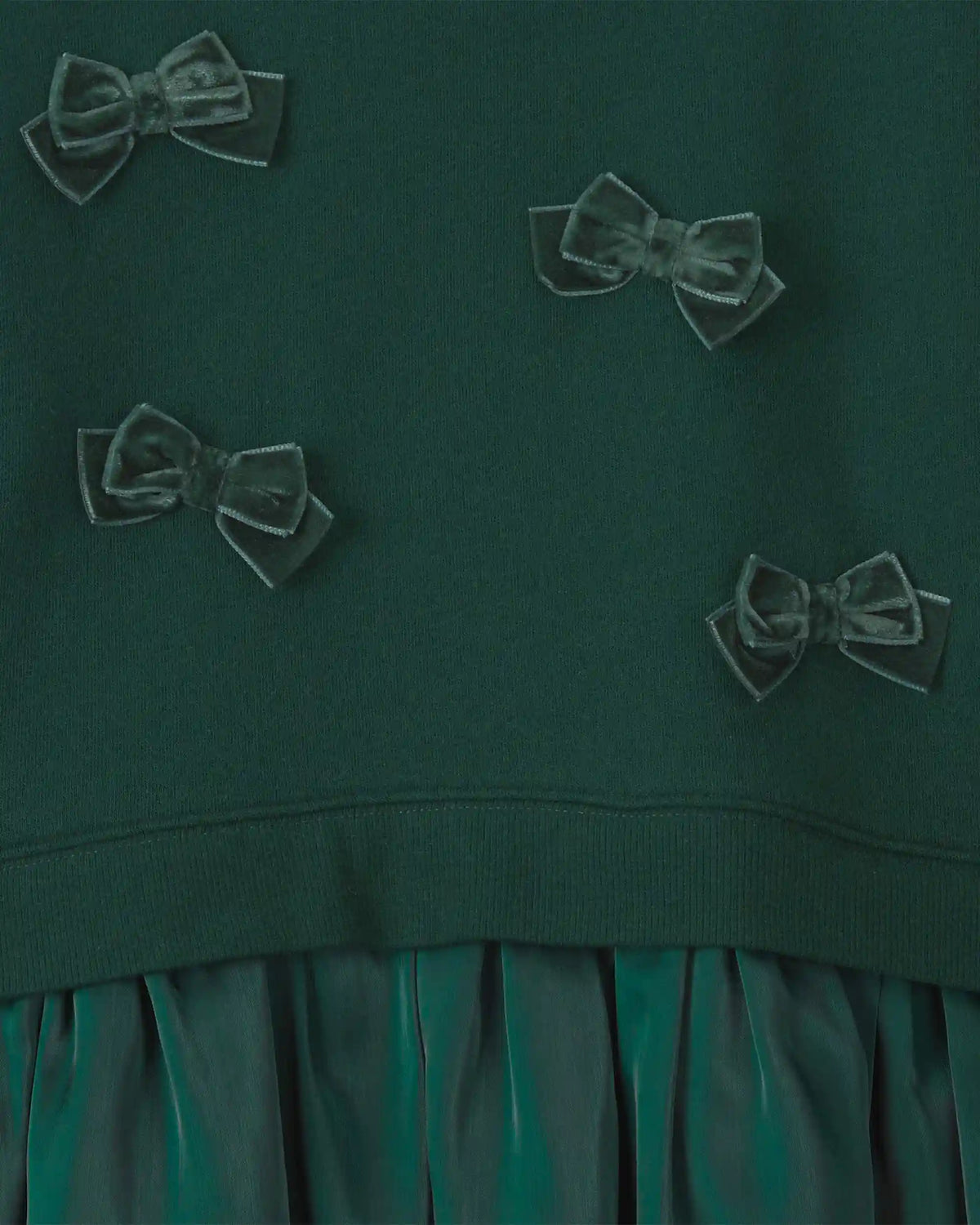 Girls Bow Layered Fleece Dress - Green