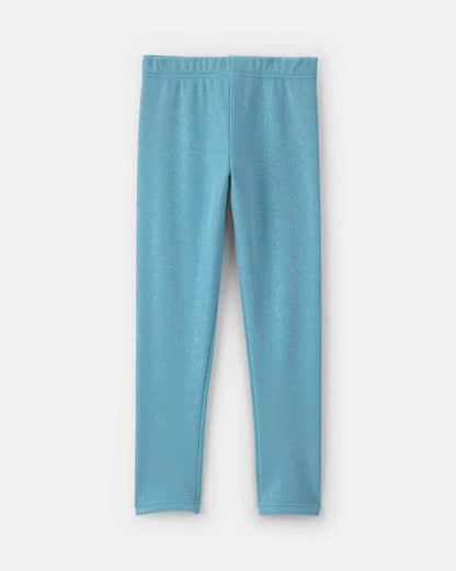 Girls Glitter Fleece Pull-On Stretch Leggings - Blue