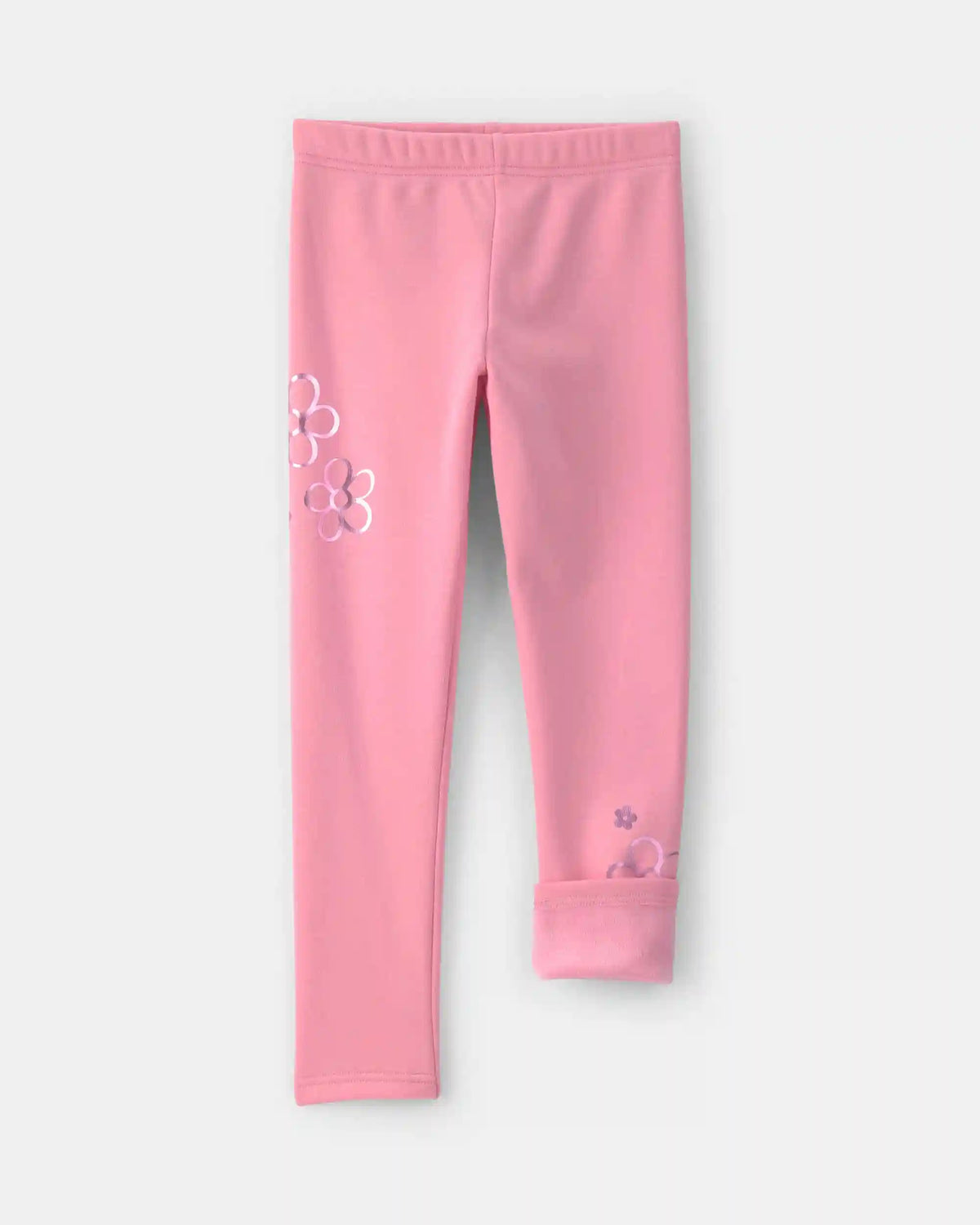 Girls Floral Fleece Pull-On Stretch Leggings - Pink